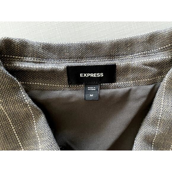Express Sz M Pinstripe Collared Jacket Neutral Office Tailored Cropped Stretch - Picture 13 of 15